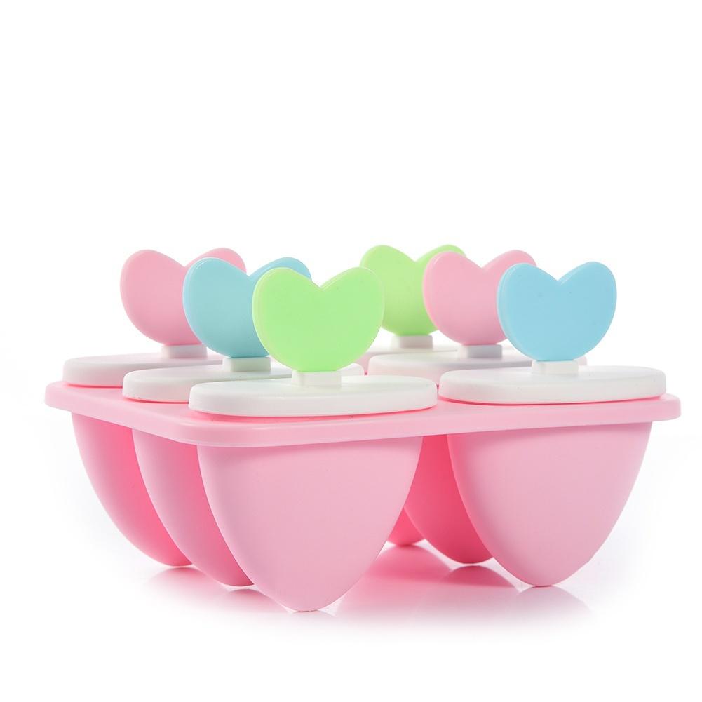 6 Cell Ice Cream Mold PP Frozen Ice Cube Sticks Makers Popsicle Lolly Mould Heart Shape Lolly Tool