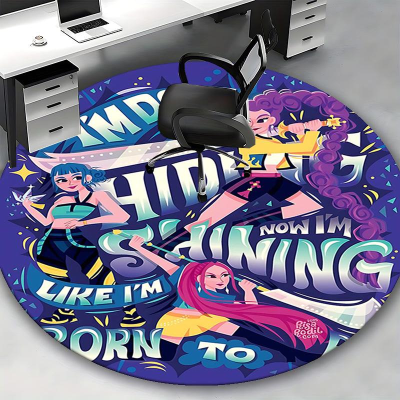 1pc Anime Cartoon Design Round Carpet  Office Chair Mat, NonSlip Rug for Home Decor