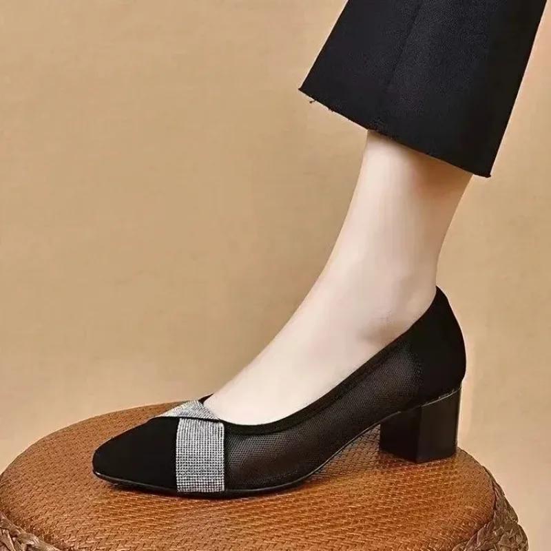 Женские туфли-лодочки осенние черные туфли женские модные кристальные туфли на высоком каблуке платье остроконечные изящные удобные туфли на низком каблуке сексуальные женские туфли на высоком каблуке