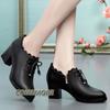 Черные новые модные туфли-лодочки из искусственной кожи на платформе с кружевом в корейском стиле, повседневные водонепроницаемые туфли с острым носком для женщин, весна-осень