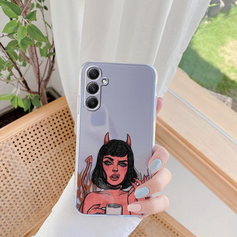 Мягкий прозрачный силиконовый чехол Comic Girl для Xiaomi Redmi Note 13 Pro 13C Samsung A35 A55 M35 S24 Huawei Honor 200 iPhone Camera Защитный противоударный чехол