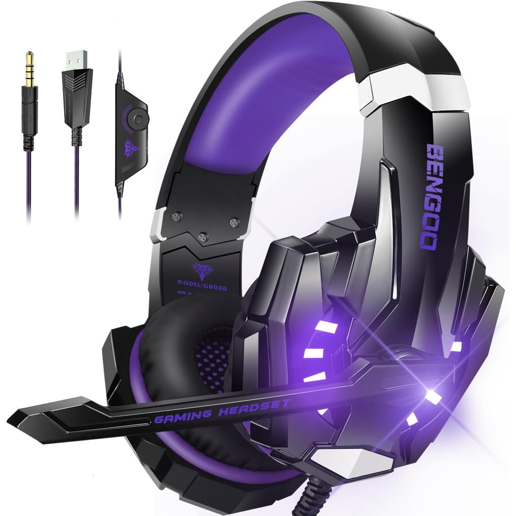Bengoo Gaming Headset for Noise Cancelling Headset with Wired Gaming Headphones for Deep LED Controller Stereo FPS Compatible with Nintendo Xbox and
