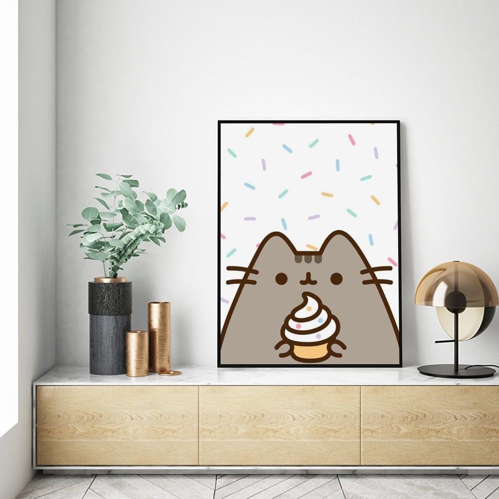 1 шт. мультяшный P-Pusheen K-Kawai Cat самоклеящийся художественный постер водонепроницаемая бумажная наклейка для декора стен кофейни бара