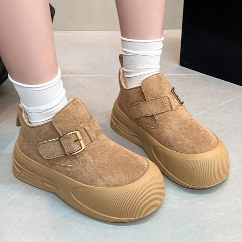 Женские замшевые ботинки на платформе, зимние ботинки на плоской подошве, теплые плюшевые хлопковые туфли, зимние туфли на высоком каблуке, модные повседневные нескользящие удобные ботинки женские