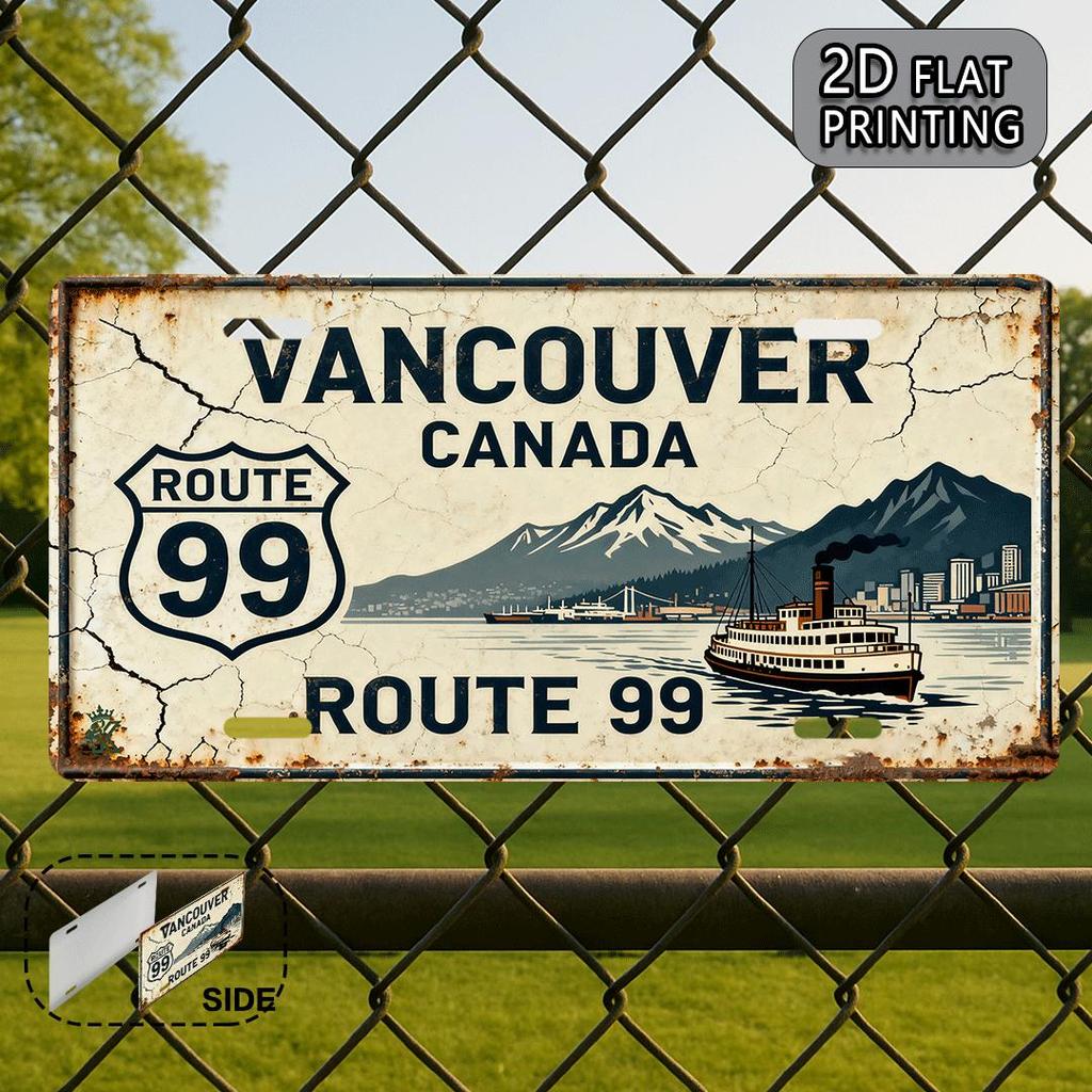 D Flat pc Vintage Vancouver Canada Route Metal Sign Wall with British Mountains Retro Highway Decoration for Home Office