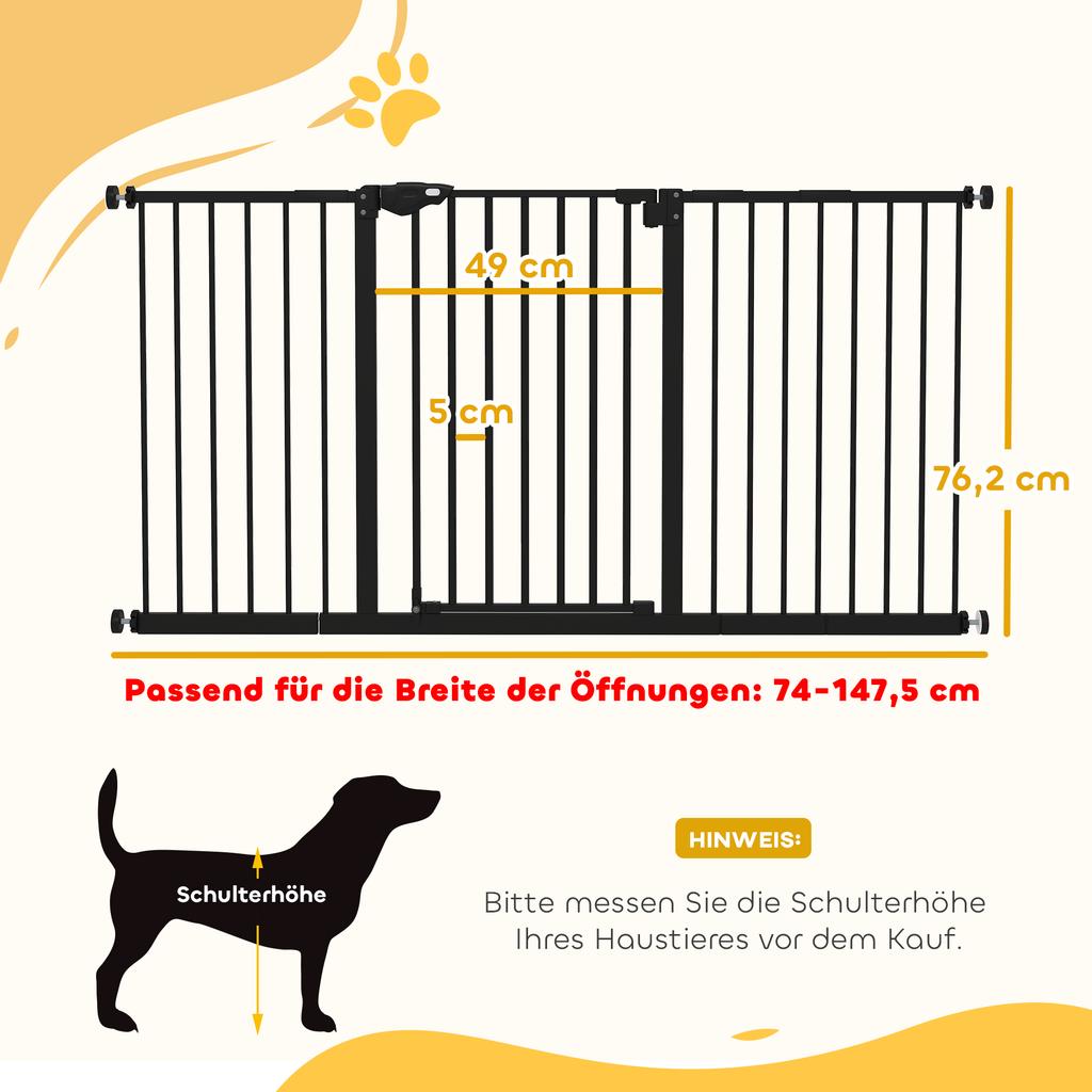 Adjustable Safety Gate w/ Three Extensions, Four Adjustable Screws, Black