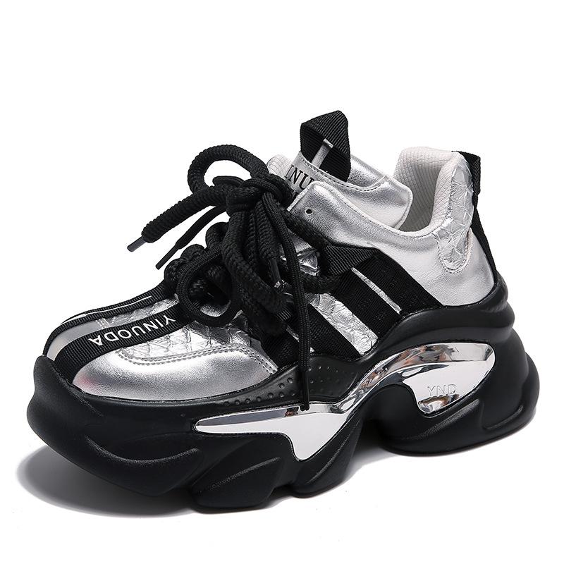 Разноцветные нескользящие кроссовки на толстой платформе, женские модные туфли для папы с толстой подошвой, женские осенние туфли на шнуровке из вулканизированной стали