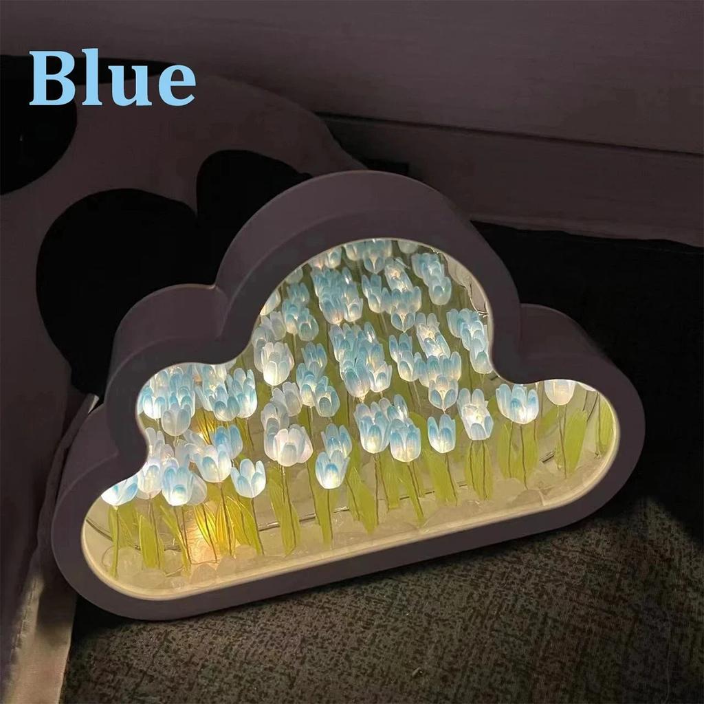 Creative Clouds Tulip Lamps LED Night Light Mirror Table Lamps DIY Bedroom Ornaments Decoration Mirror Table Lights Gifts