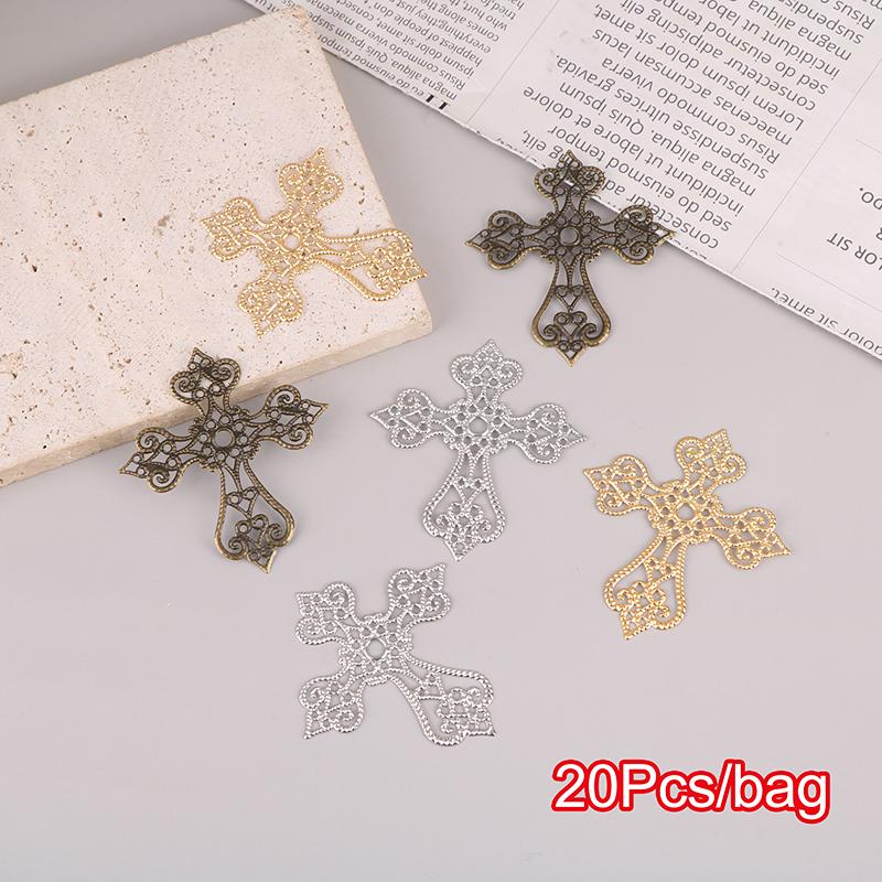 20 шт., металлические филигранные кресты, цветы, ломтики, подвески, базовая установка, ювелирные изделия, компоненты «сделай сам», филигранные подвески, аксессуары