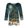 Женская мода повседневная три четверти рукава рождественский принт круглый вырез пуловер топ
