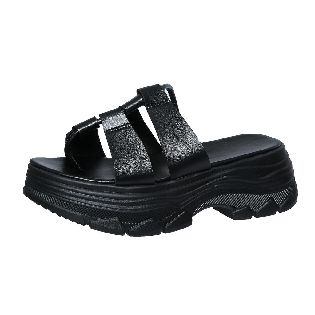 Fashion Classics Black Women Wedges Slippsers Woman Patchwork Decor Thick Bottom Platform Flip Flops Summer Slip On Slides Femme