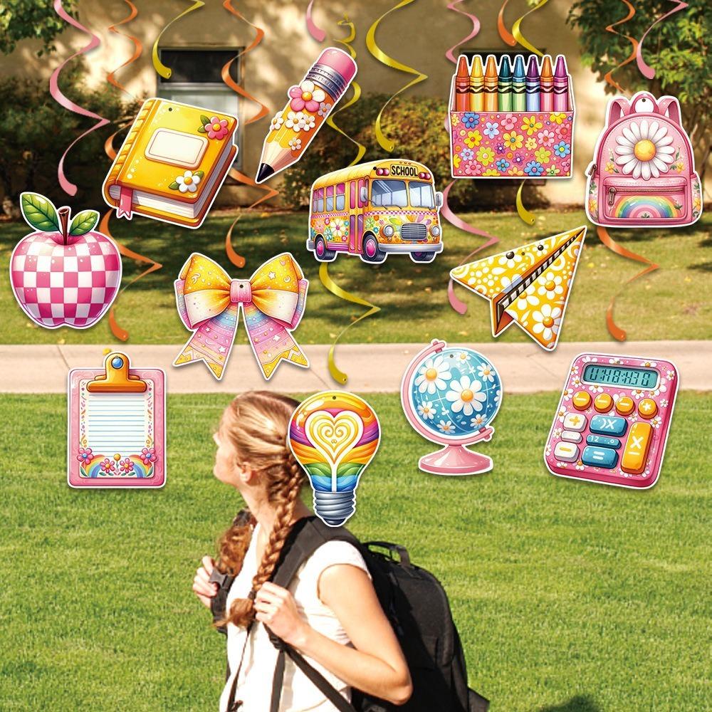 Colorful Back To School Spiral Banner Paper Welcome  Hanging Flag  Classroom Kindergarten