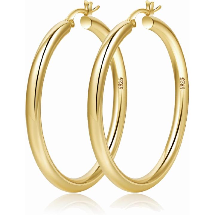 4mm Thick Gold Chunky Earrings Steling Silver Post Hoops Earrings For Women Hollow Tube Hoops Earrings Thick Gold Hoop Earrings Hypoallergenic