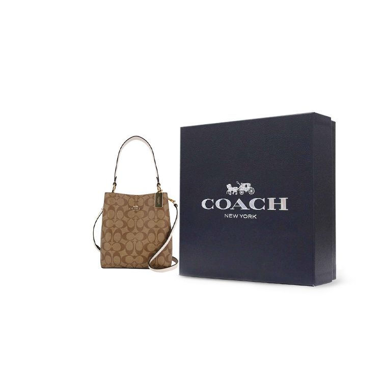 Coach Town 21 Monogram Canvas And Leather Bucket Bag Women bags Brown 2312-IMRO8