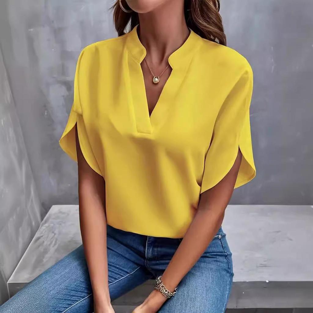 2024 Women's Casual Summer V-neck Loose Solid Color Blouse