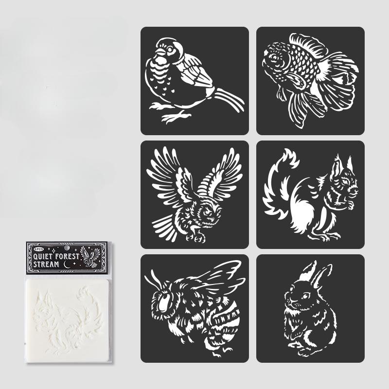 6 шт./компл. Пластиковые трафареты для животных, креативный дизайн, серия мультфильмов с животными, трафареты для скрапбукинга, журнальные трафареты для самостоятельного декора для рисования