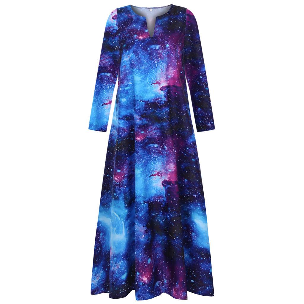 Платье макси с длинным рукавом и 3D-принтом «Звездное небо» для повседневной носки или вечеринки