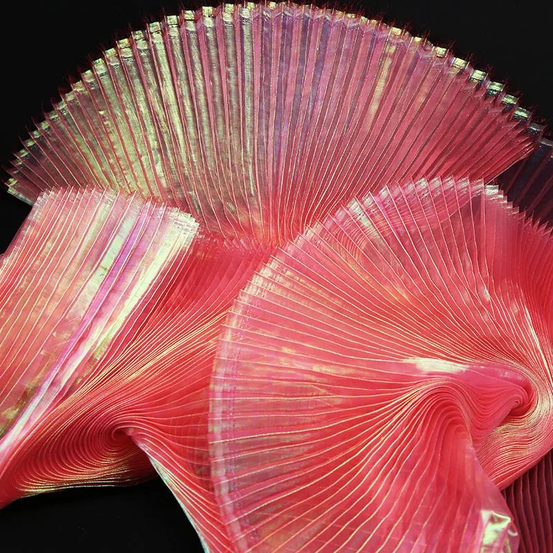 Mermaid Himeji Texture Pleated Fabric Crepe By The Meter for Clothes Stage Decoration Sewing Designer Cloth Glossy White Blue