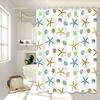 Starfish Fun Pattern Shower Curtain, Fresh Ocean Style Bathroom Partition Curtain, Great Item for Rental House Renovation and Bathroom Soft Decoration