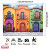 2D Colorful Mexican Village Backdrop, Hand-Drawn Street Scene Background for Themed Events