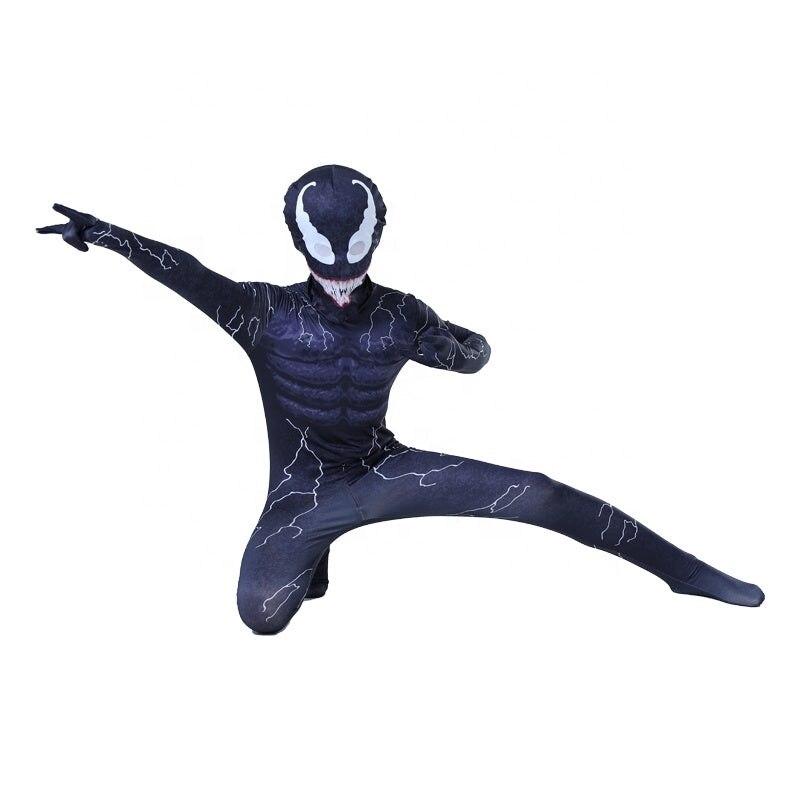 Kids Venom Lightning Superhero Costume Set - 120cm Navy Blue Premium Lycra 3D Fabric, Ages 4-5, with Mask