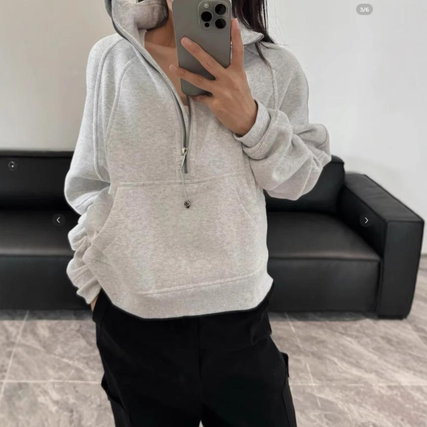 Semi-zipper Short Sweatshirt for Women In Spring, Autumn and Winter New Polo Stand Collar Pullover Loose American Sports Top