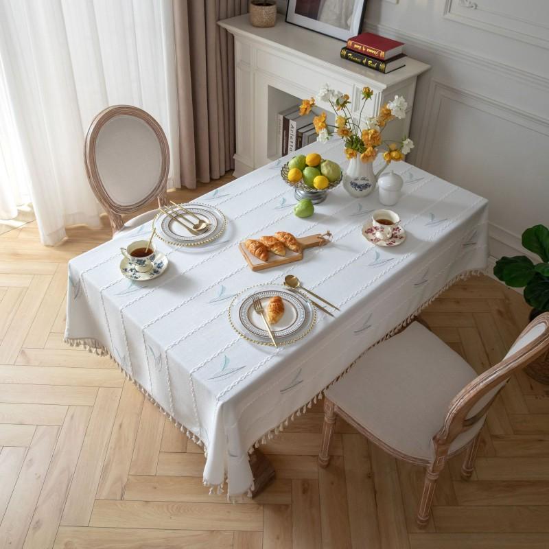 Embroidered Striped Tablecloth Dining Table Modern Minimalist Home Decor Cotton Blend