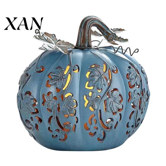 Halloween Home Decor Pumpkin Light Hand-Carved Vine Hollow Decorative Lamp Resin Lighted Centerpiece with Flickering LED Candlelight Effect