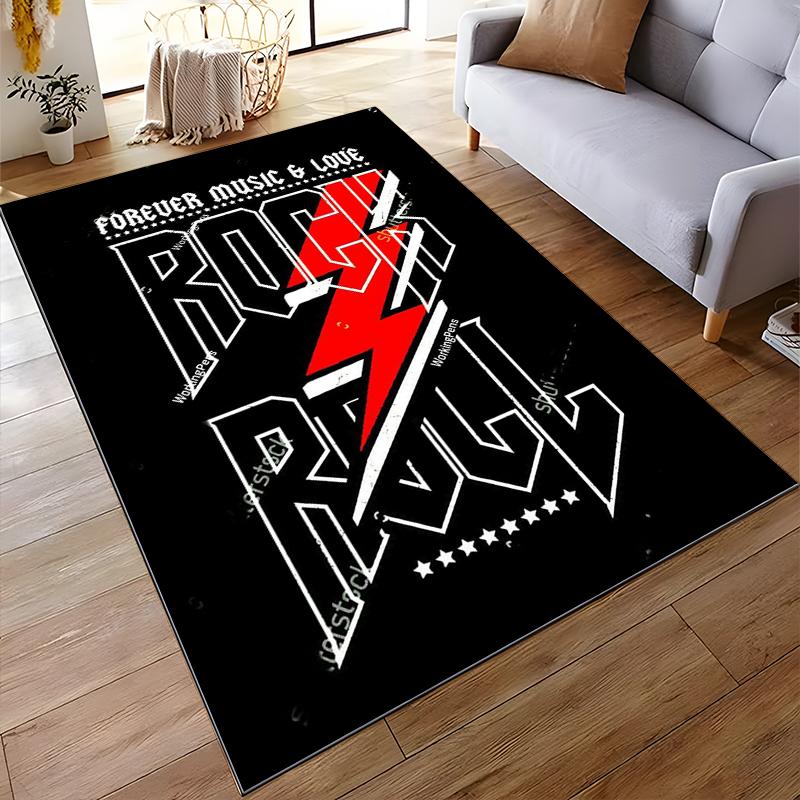 "Rock & Roll Lightning Bolt Design, Black Red Non-slip rug suitable for living room and bedroom sofas"
