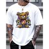 Cotton Tees Men's 100% Cotton Summer Loose Size Cartoon Bear Pattern Printed Slim Fit Casual Sports Round Neck Short Sleeved T-shirt Top