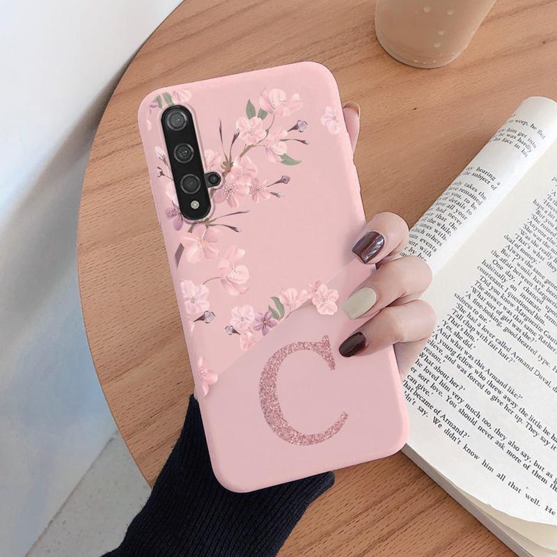 Силиконовый чехол с первой буквой для Huawei Nova 5T, задняя крышка из мягкого ТПУ с ретро-цветами для Huawei Nova5T, чехол, милый бампер