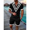 Contrast Summer Men Suits Lapel Zip Printed Short Sleeve T Shirt 2 Piece Set Casual Pocket Short Pants Sweatsuits Men's Sports Two Piece Sets