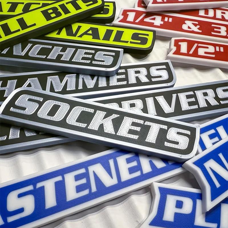 Набор из 12 магнитных наклеек для ящика с инструментами, 3D-печатные наклейки для организации инструментов, многоразовые бирки для стальных ящиков для инструментов, тележек,
