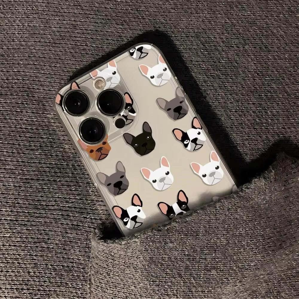 Cute French Bulldog Dog Face Pattern Design Protective Cover for iPhone 17 16 15 14 13 12 11 16E Series Pro Max Plus