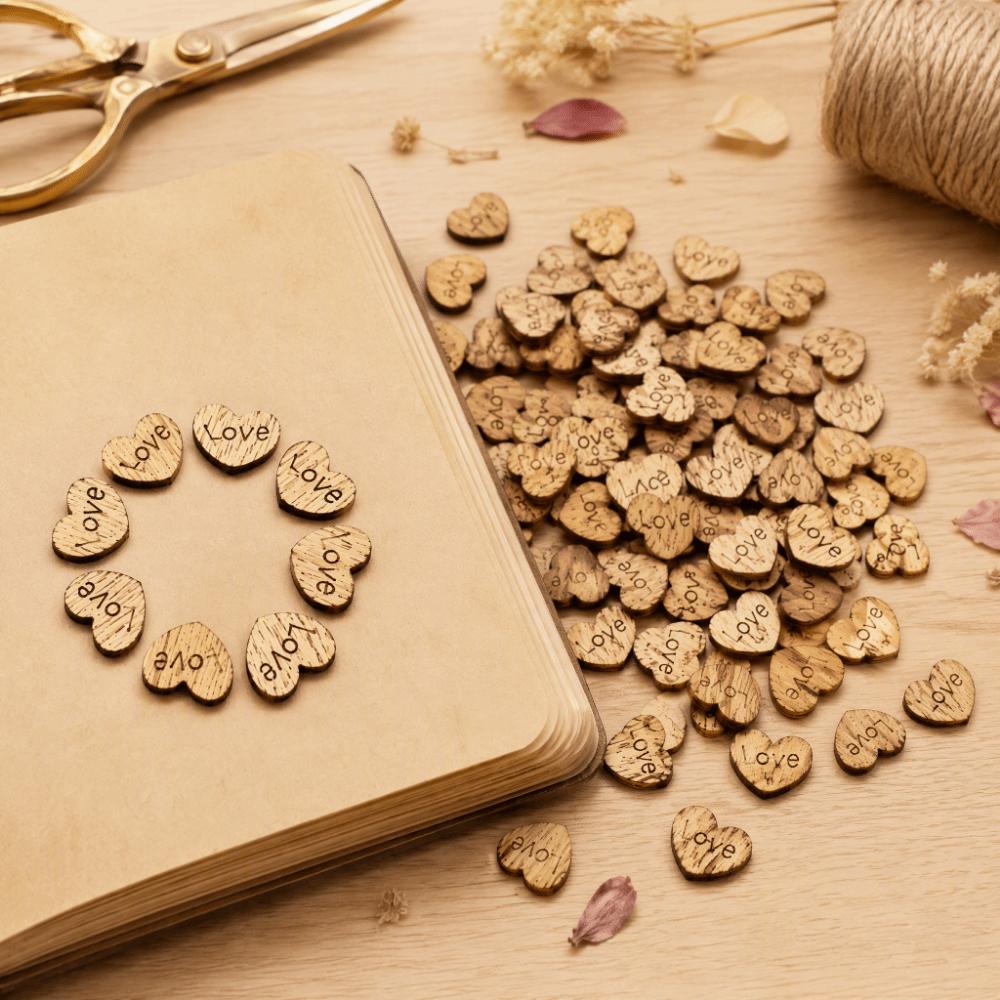 1000pcs 1000 Pieces Wooden Heart Confetti DIY Craft Natural Craft Wooden Heart For Wedding