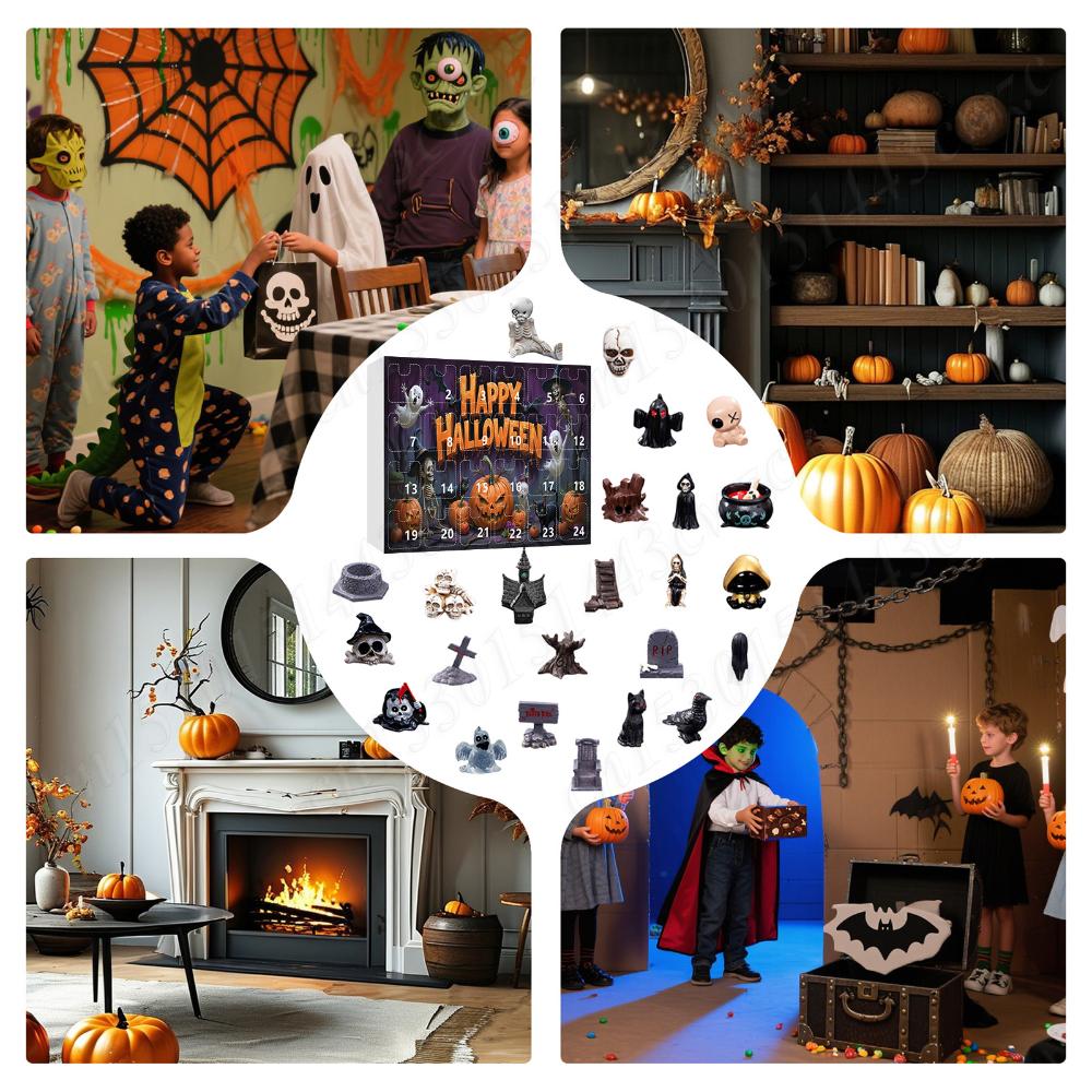 2026 Advent Calendar Halloween Surprise Gifts Box Scary Resin Dolls Ornaments 24 Days Countdown Calendars For Party Decorations