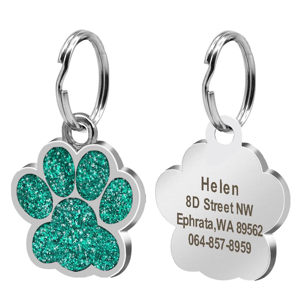 Bling Dog ID Tag Personalized Gorgeous Dog Tags for Small Medium Dog Footprint Custom Pet Name Tag Plate Collar Accessories