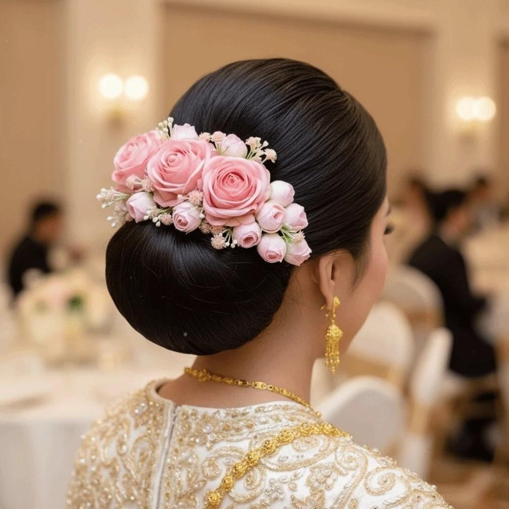 Thai Style Flowers Hairpin Sweet Chignon Hair Clips Rose Hair Comb Water Splashing Festival