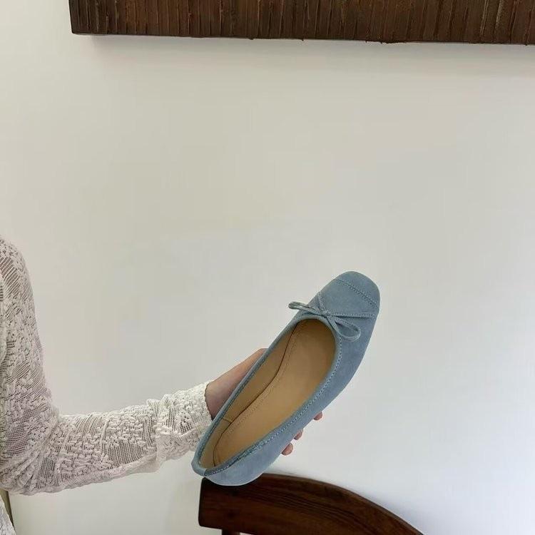 Weekend College~ Круглые балетки с бантом, женские замшевые туфли на мягкой подошве, узкие шнурки Мэри Джейн