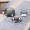 Teapot Coaster Set High Borosilicate Glass Cup with Tea Infuser Portable 3in1 Teaware Heat Resistant Kettle with Wooden Handle