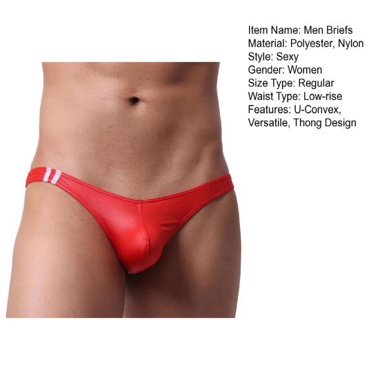 Men Briefs Low-rise Imitation Leather Design Thongs Solid Color Comfortable Fit Tight Cut Sexy Panties
