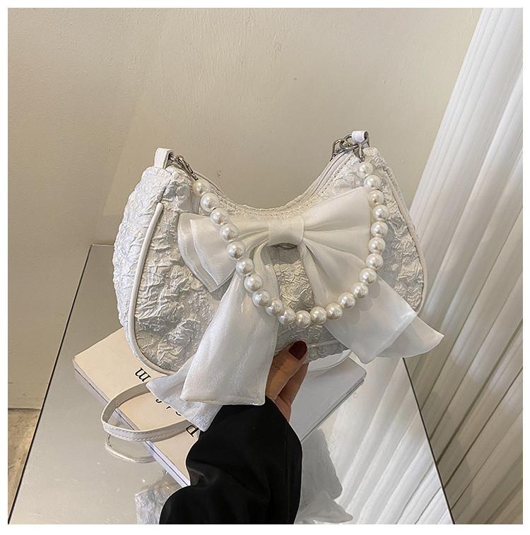 2024 Новая Мода Маленькая Сумка Через Плечо Женская Стильная Сумка Кроссбоди С Симпатичными Складками И Прекрасным Бантом Жемчужная Сумка В Белом Цвете