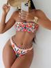 Printed tube top bikini swimsuit women's sexy belt wrap skirt swimsuit three-piece swimsuit set