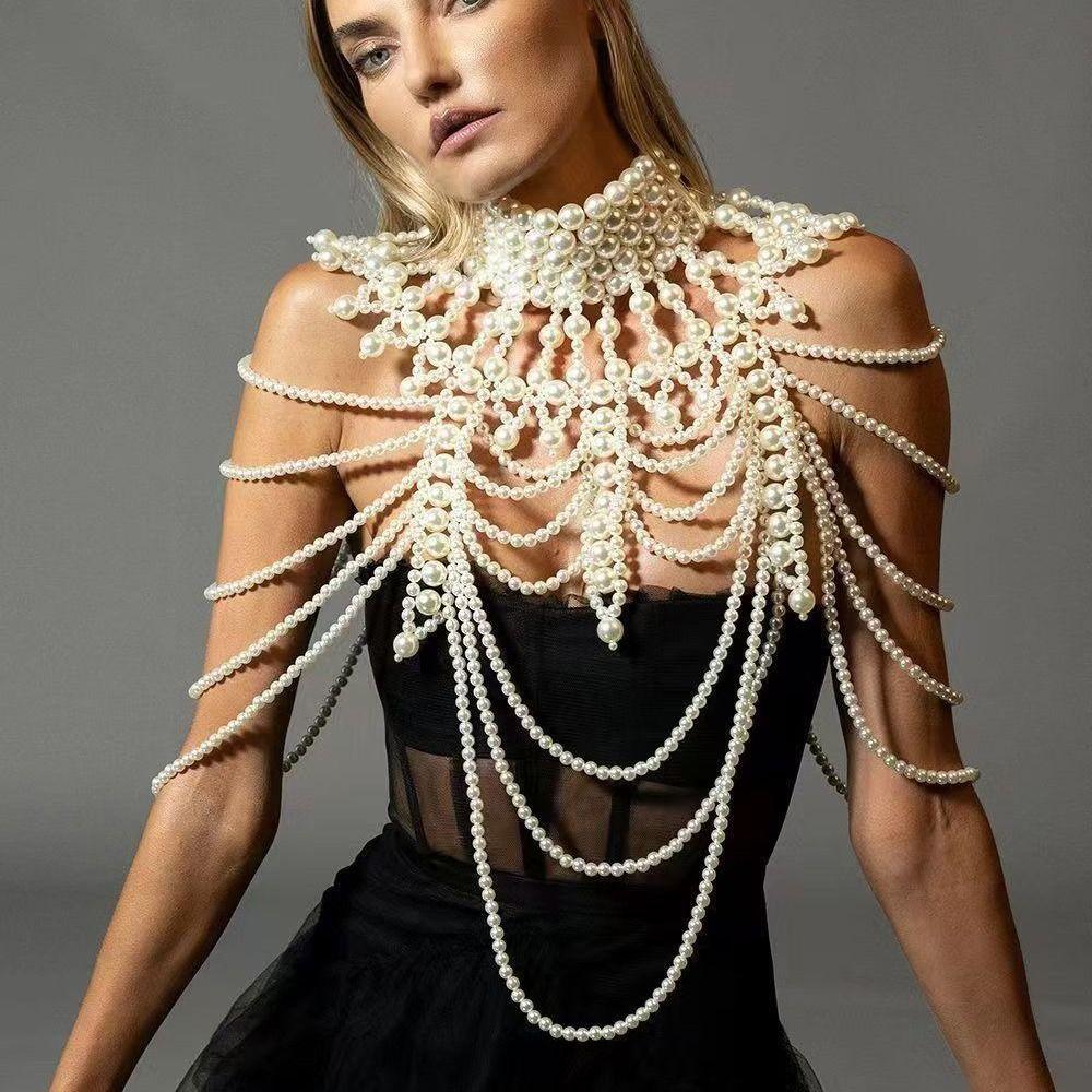 Exaggerated Sexy Body Pearl Chain Long Women's Body Jewelry Elegant Bride Pearl Shawl Wedding