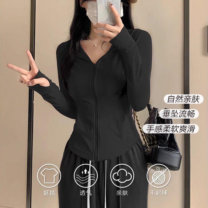 Ice silk sunscreen clothes women's thin 1011 new slim-fit waist stand-up collar small yoga clothes hooded jacket sunshade