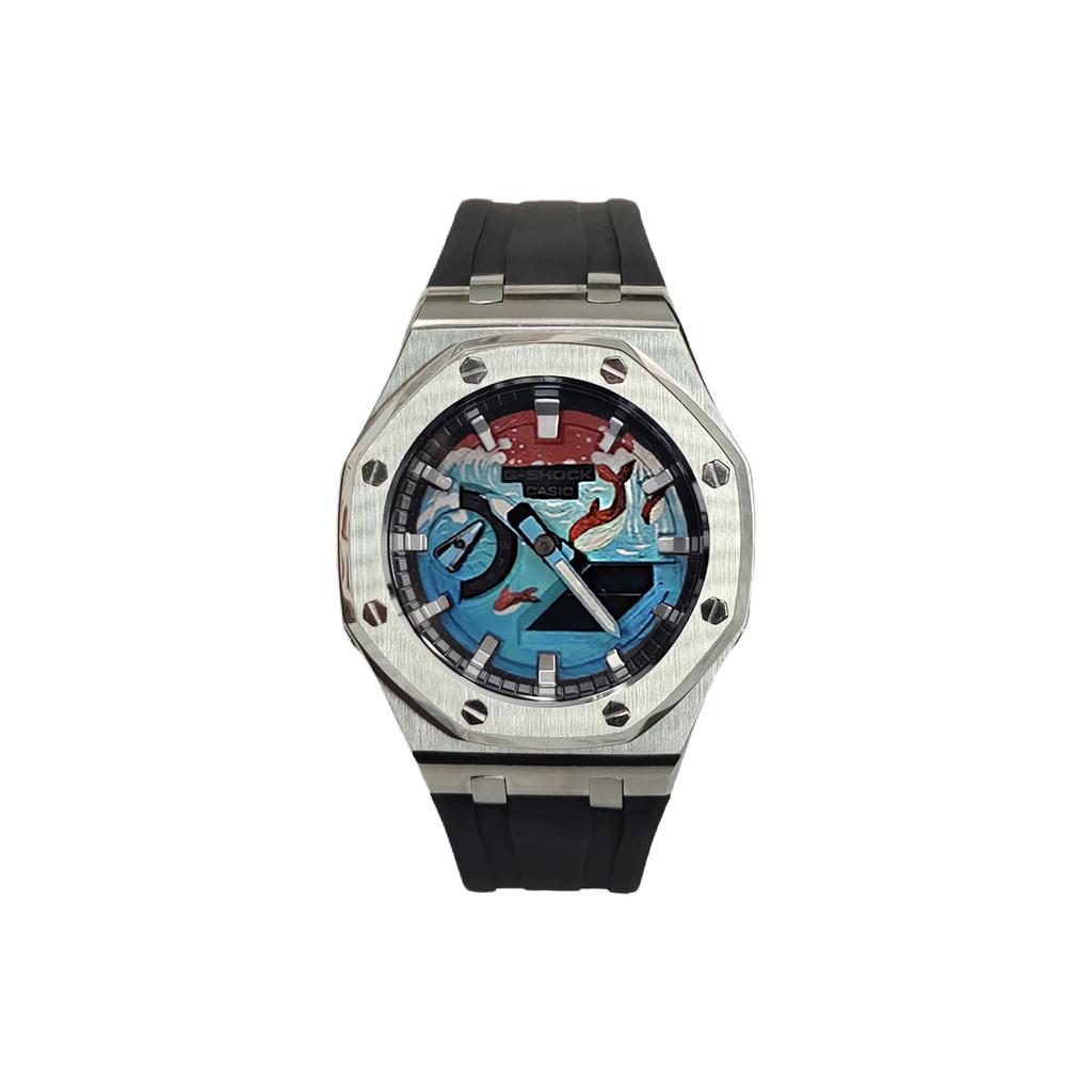 Casio Мужские часы с жидкокристаллическим и аналоговым двойным дисплеем, серия 44 мм, черные, GA-2100-1A(Watch3--)
