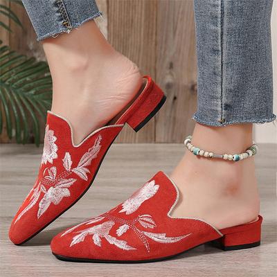 FOREADA Женские мюли с круглым носком, плоская подошва, вышивка, лаконичные, женская мода, повседневная обувь, весна-осень, черный, красный, 45