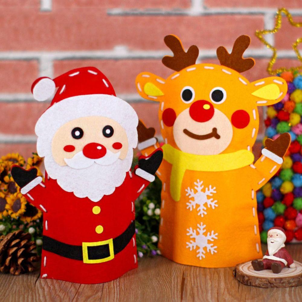 Cartoon Santa Christmas Hand Puppet Non-woven Felt Fabrics Sewing Kit DIY Craft Sewing Felts  Kids