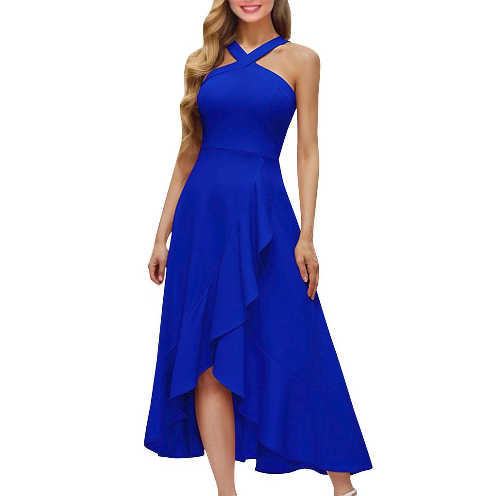 Ladies Elegant Sleeveless Sexy Fashion Evening Dress Prom Ruffle Dress