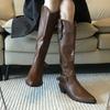 Vintage Western Cowboy Boots Women's Long Barrel Old Brown Pointed Thick Heel Versatile But Knee High Knight Boots Autumn